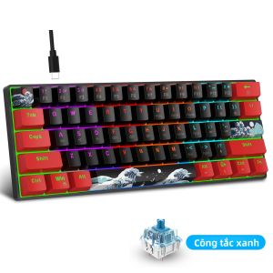 61 Phím Bàn Phím Chơi Game Cơ Học Nhỏ Gọn Công Tắc Màu Xanh Keycaps Thăng Hoa Nhuộm Giao Diện USB Có Dây Đèn Nền Nhiều Màu Cho Máy Tính Để Bàn Và Máy Tính Xách Tay