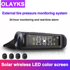 External Tire Pressure Monitoring System [TPMS] Solar Wireless LED Display Color Screen Tire Pressure System with 4 External Sensors Solar Power Panel USB Charging