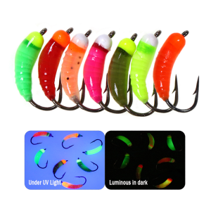 6pcs/7pcs Ice Fishing Luminous&UV Brass Bead Head Caddis Larvae Nymph Fast Sinking Bug Worm Fly Insect Baits Trout Lures Pesca