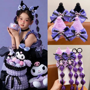 Sanrio Girls Cute Cartoon Kuromi Bow Colorful Braid Headband Hair Decorate Ponytail Holder Hair Tie Rubber Bands Hair Accessories