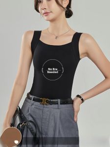 ZISU | Womens Vest With Chest Pad Strap Spring Autumn Outerwear Beautiful Back Bra Integrated Underwear Square Collar Base Shirt