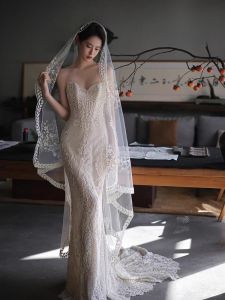 Yu Ai Veil Danube Bride Wedding Veil Veil Wedding Dress Retro Lace Wheat Long Headdress Wedding License Photo