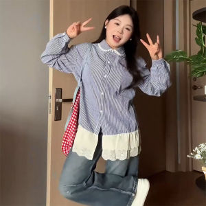 Áo Sơ Mi Nữ Dáng Rộng Phong Cách Hàn Quốc Họa Tiết Hoa Ren Cài Nút Dài Tay Cổ Búp Bê Mùa Thu Mới