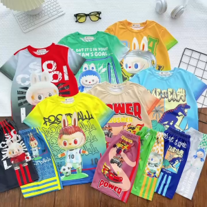 (11-42kg) Đồ bộ mặc nhà bé trai thun lạnh 3D quần đùi áo ngắn tay họa tiết đễ thương M4