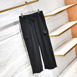 American Workwear Style 100 Cotton Ribbed Straight Leg Casual Sweatpants Comfortable Elastic Waist Mens Fashionable Autumnal