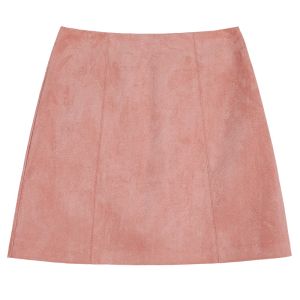 Pink Suede Mini Skirt Womens Autumn Winter Style High Waist A-Line Slimming Skirts Commute Korean Version Polyester Fiber