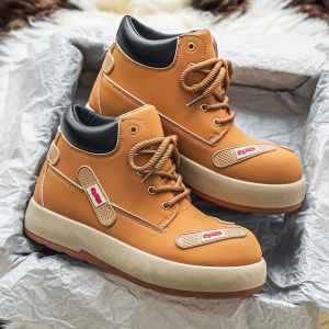 Mens High Top Work Boots Martin Boots Thick Bottom Inner Heightening Leather round Toe Casual Boots for Autumn And Winter