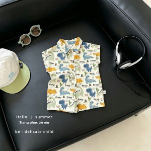 Bộ Đồ Mùa Hè In Hình Thú Cưng Tay Ngắn 100% Cotton Mỏng
