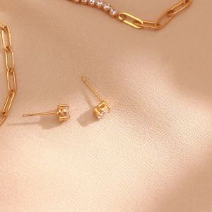 E.B.belle Delicate Shiny AAA Zircon Wedding Stud earrings trendy womens stainless steel jewelry Accessories for women