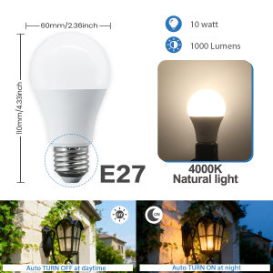 10pcs Auto ON OFF Sensor Light Bulb LED E27 B22 Light Control 10W AC85-265V Day Night Light Patio Porch Smart Lamp for Garden