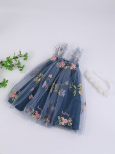 Infant Toddler Baby Girls Tutu Dress Sleeveless Flower Embroidery Tulle Dress Little Girls Princess Dresses with Flower Headband