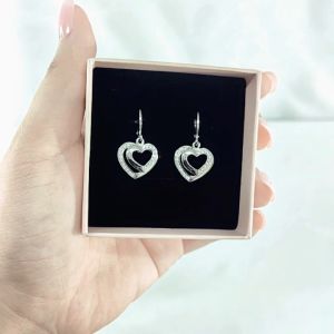 SO SEOUL Amora Love Open Heart White Austrian Crystal Hoop Earrings