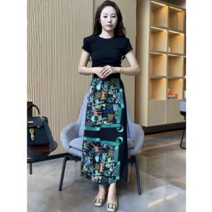 Summer Fashion Two-Piece Set Womens Back-Strap T-Shirt Top Half Dress Popular High-End Feeling Outfit