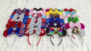 Disney | Disney Mickey Mouse Ears Headbands Women Child Party Hair Accessories Solid Color Headband for Girls Kids Sequins Bow Hairbands