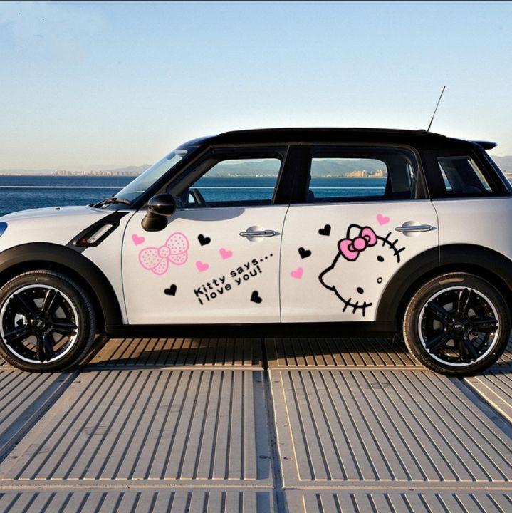 Tem dán hông xe ô tô phong cách Hello kitty, bộ đủ 2 bên