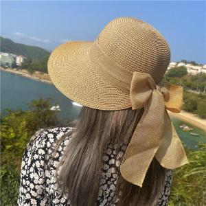 Womens Straw Hat Summer Travel Beach Sandals Sun Protection Large Brim French Style UV Protection Casual round Top Hat