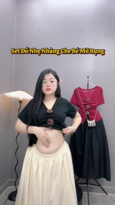 Set bộ Bigsize nữ 58-95kg áo kiểu tay ngắn gắn nơ kèm chân váy A dài qua gối SET( A275+CV414/CV15) tôn dáng