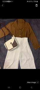 One Set Kemeja Monalisa & Celana Crincle Baju Tangan Panjang Wanita Kulot Crinkle | Kemeja polos| Stelan kerja | One set ootd