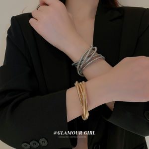 Fashionable Wide Edge Elastic Bracelets Womens Triple Layer Retro Exaggerated Design Creative Personalized Light Luxury Jewelry