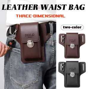 POLO Waterproof Leather Waist Bag For Men POLO Hip Bag Mini Wallet With Waist Packs Waterproof For Men Cellphone Bag For Men Leather Waist Bag Card Holder Wallet Hanging Key Wearing Belt