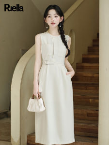 puella | Elegant Sleeveless Round-Neck Vest Dress with Waistband Medium-Long