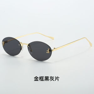 Rimless Oval Sunglasses Women Cat Eye Brand Designer Letter Punk Sun Glasses Men Shades Driving Eyewear Glasses Female UV400