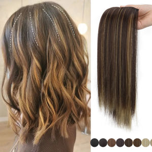 Synthetic 30cm Short Straight Hair Pieces Invisible Clip in Hair Top Side Cover Black Blonde Hair Accessories for Women