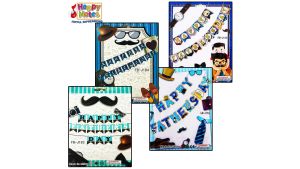 Happy Notes Party Flag Banner (Happy Fathers Day) Blue Tie Polo Checkered Pattern Office Wholesale