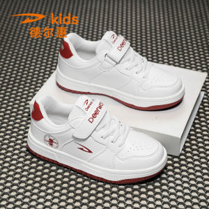 Deerway Childrens Casual White Leather Sport Shoes Breathable Spring Autumn New Style Versatile Low Top Anti-Slip Rubber Sole