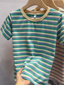 Striped T-shirt for women short sleeves new style fashionable temperament round neck T-shirt top