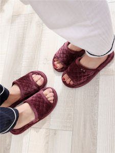 Plush Pure Cotton Fabric Cloth Bottom Slippers Mens and Womens Autumn and Winter Home Indoor Non-Hurt Wooden Floor Mute Soft Bottom Slippers