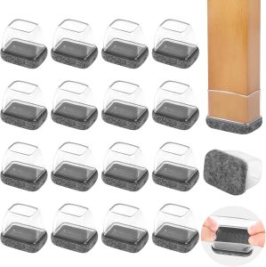16PCS Rectangle Silicone Chair Leg Gray Floor Protectors Felt Anti- Scratches Furniture Leg Covers Cups for Hardwood Floors