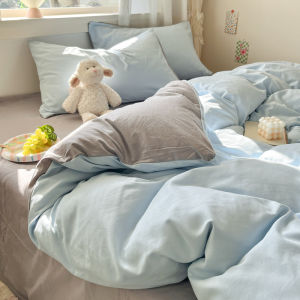 Soft Washed Cotton Bedding Set for Girls Dormitory Single Bed Sheet Cover Three Piece Set Bed Canopy Four Piece Set Simple Style