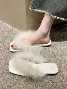 Plus Size Sandals 41-43 Womens Fat Feet Womens Shoes Summer New Arrival Sandals Outdoor Fur Slippers Flats Flip Flops