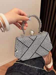 Fashionable Diamond Embedded Evening Bag Womens 2025 New Elegant Chain Shoulder Crossbody Bag Dress Bag Single Shoulder Slant Bag