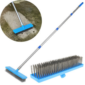 Floor Scrub Brush Stainless Steel Wire Deck Brush Toilet Bathroom Tile Gap Cleaning Long Handle Household for Concrete Floor