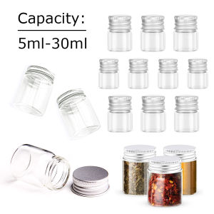 5/10pcs Glass Bottles with Aluminum Lids5-25/30ml Empty Sample JarsMini Seal Containers for SpicesEssential Oils Storage Vials