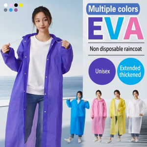 MBMSHEGH EVA Raincoat Waterproof Lightweight Rain Poncho with Hood Reusable Non Disposable Adults Rainwear