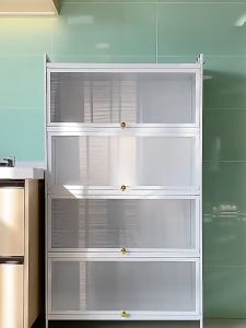 Kitchen Storage Cabinet Microwave Oven Rack with Door & Wheels Black Carbon Steel Kitchen Household Shelves Rak Dapur Kabinet