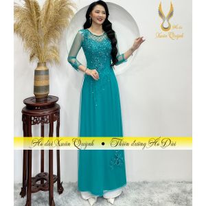 Áo Dài Đính Kết Đám Cưới Sui Gia 4 Tà Đính Kết Thủ Công Hoa Thêu M03 Thiên Lý - Áo Dài Xuân Quỳnh