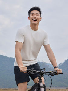 Quick Dry round Neck T-Shirt Mens Summer Lightweight Breathable Antibacterial Elastic Rabbit Thread Top Fashion Urban Style