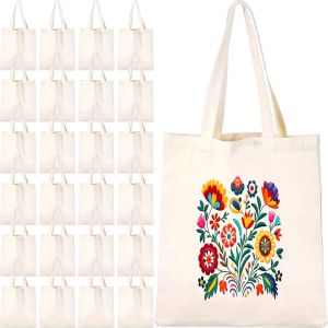 4Pcs 12oz Blank Tote Bags 31×36cm – Reusable DIY Craft Bags for Christmas Halloween Thanksgiving Gift Wrapping & Daily Use