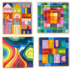 Wooden Rainbow Colored Pyramid Blocks Set Educational Toys for Boys And Girls Assembly Puzzle Thousand And One Nights Theme