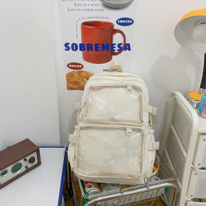 Wudong Original Large Capacity Double Shoulder Transparent School Backpack for Students Campus Daily Womens Backpack with School Badge