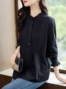 เสื้อเชิ้ตแขนยาวสีดำ แฟชั่นฤดูใบไม้ผลิและฤดูใบไม้ร่วง เสื้อเชิ้ตผู้หญิงสุดเก๋ไก๋ เสื้อเชิ้ตแขนยาวสุดเก๋ไก๋ เสื้อเชิ้ตผู้หญิง