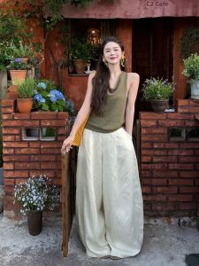 XUECAIQI | Summer Korean Style Lazy Design Sleeveless Top and Wide Leg Pants Suit