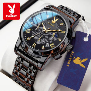 PLAYBOY Jam Tangan Pria Anti Air Original Terbaru Led import Mewah Hitam Luxury Chronograph Stainless Steel Watch Men