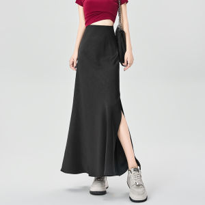 French Design Summer Skirt Silk Texture Side Slit
