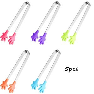 5PCS Mini Tong Hand Shape Silicone Food Tongs 5Inch Kid Tongs for Sugar Cubes Kitchen Tongs Perfect for Kids