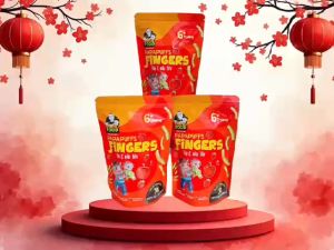 Bánh ăn dặm PAPAFOOD PAPAPUFFS Vị Táo & Dâu Tây - 100% Ngũ Cố Hữu Cơ - CHO BÉ DỊ ỨNG ĐẠM SỮA BÒ & CHÀM SỮA - Gói 30G - (MSMV: 8938549094063)